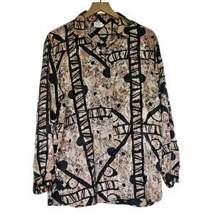 Tan Jay Vintage Women's Blouse Blown Black Print Size Large long sleeve